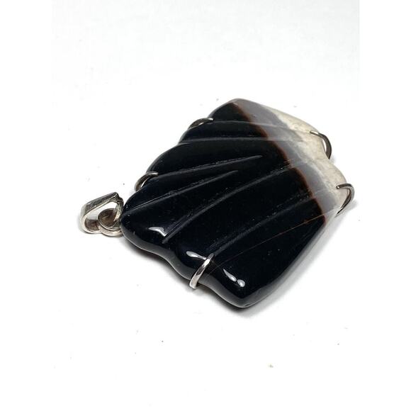 Agate Pendant Carved Pendant Sterling Silver Artisan Handcrafted Chunky - Picture 9 of 10